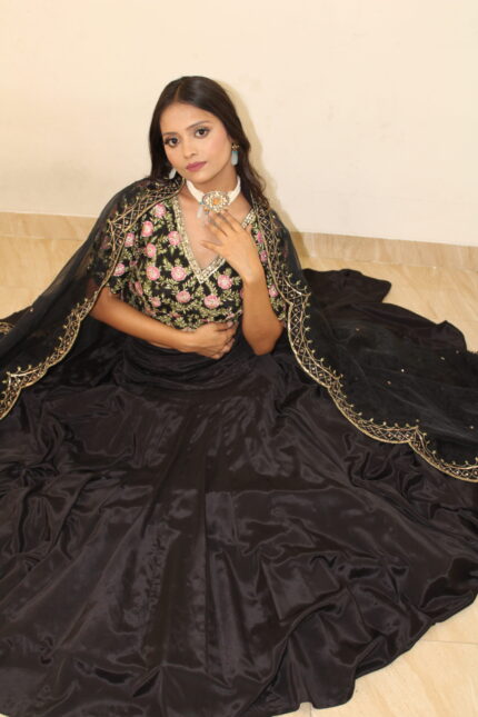 Black 56 kali Hand Embroidery Lehenga Set